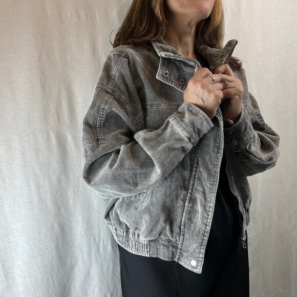 Grey Corduroy Bomber Jacket - Picture 2 of 10